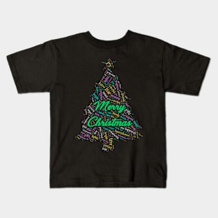 Christmas Tree Wordcloud for Darker Backgrounds Kids T-Shirt